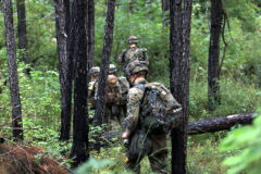 2-506 Infantry Regiment, 3rd Brigade Combat Team, 101st Airborne Division (Air Assault) Soldiers secure a small town from enemy combatants at Joint Readiness Training Center, Fort Polk, LA. In the 101st we are shifting back into training for large-scale combat operations, this type of training at JRTC is essential to how the 101st maintains its readiness to win any future fight when called upon to defend the nation. (Spc. Jordy Harris, 101st Airborne Division)