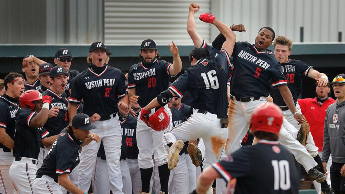 Austin Peay State University Baseball's TJ Foreman, Jacob Curtis lead Red past Black in Game 1 of Govs World Series. (Robert Smith, APSU Sports Information)