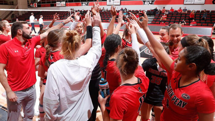 Austin Peay State University Women's Volleyball suffers first OVC loss of the season against Tennessee Tech. (Robert Smith, APSU Sports Information)