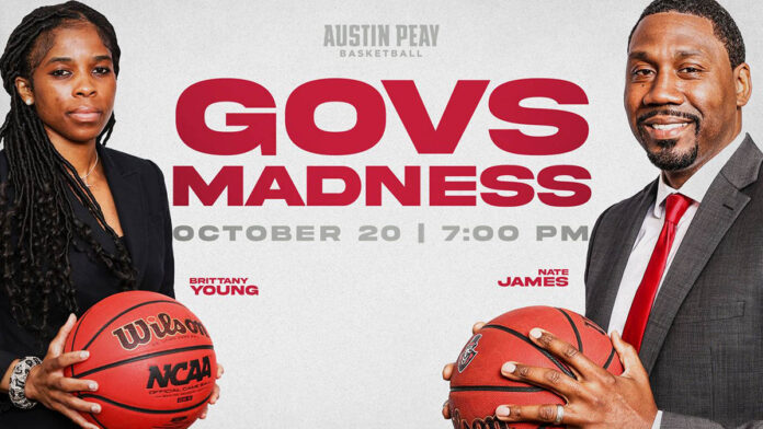 Austin Peay State University Women's Basketball coach Brittany Young and APSU Men's Basketball coach Nate James to host Govs Madness on Wednesday, October 20th. (APSU Sports Information)