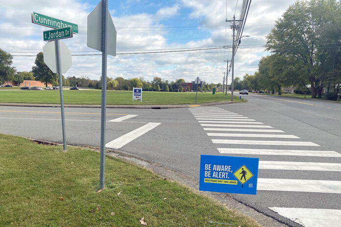Pedestrian Safety Signs being put up around the City of Clarksville