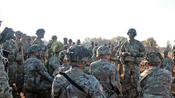 Maj. Gen. JP McGee, 101st Airborne Division (Air Assault) commanding general, leads a leadership professional development event for senior officers and non-commissioned officers from across the division on the topic of survivability using fighting positions as part of during Operation Lethal Eagle, November 10th, 2021, Fort Campbell, KY. (U.S. Army Photo by Sfc. Jedhel Somera, 40th Public Affairs Detachment)