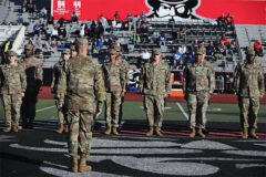 Tennessee’s Deputy Adjutant General, Maj. Gen. Jimmie Cole, swore in 18 of Austin Peay State University’s ROTC cadets during their military appreciation football game at Fortera Stadium on November 6th. (Sgt. James Bolen Jr.)