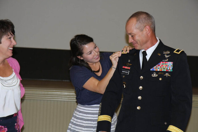 Paul Bontrager receives his one-star rank during an Aug. 15, 2014, ceremony. (U.S. Army photo)