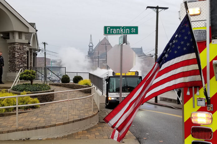 Clarksville Transit System catches fire on HIter Street and Franklin Street.