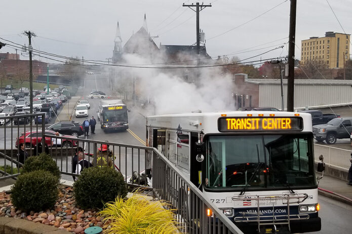 Clarksville Transit System catches fire on HIter Street and Franklin Street.