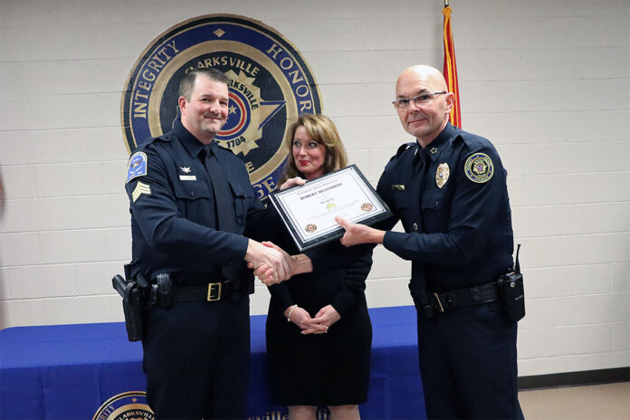 Sgt. Del Giorno, Elithia Del Giorno, and Chief David Crockarell.