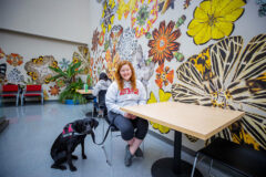 Alex Baum with Oakley in the Austin Peay State University Sundquist Science Complex atrium. (APSU)