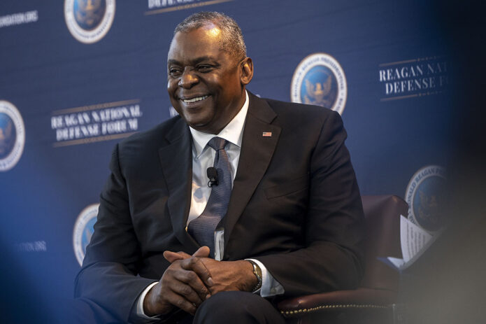 Secretary of Defense Lloyd J. Austin III delivers the keynote address during the 2021 Reagan National Defense Forum at the Ronald Reagan Presidential Library in Simi Valley, California, December 4th, 2021. (Chad McNeeley, DOD)