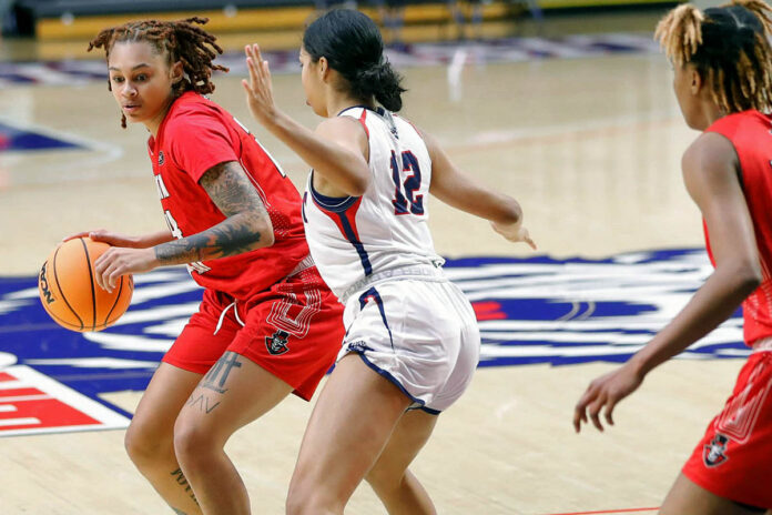 Austin Peay State University Women's Basketball senior Yamia Johnson had 15 points and 10 rebounds in loss at Belmont. (Robert Smith, APSU Sports Information)