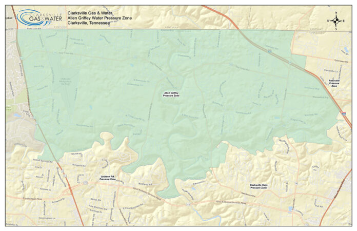 Clarksville Gas and Water Department Water Pressure Zone Map