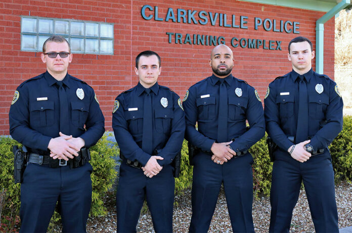 (L-R) Robert Swanson, Keenan Driskell*, Rodney Gilmore and Noah Hopkins. *Officer Keenan Driskell received the “Outstanding Officer Award” and graduated first in his class.