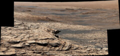 Stitched together from 28 images, this view from NASA’s Curiosity Mars rover was captured on April 9, 2020, the 2,729th Martian day, or sol, of the mission. It shows the landscape of the Stimson sandstone formation in Gale Crater. In this general location, Curiosity drilled the Edinburgh drill hole, which was enriched in carbon-12. (NASA/JPL-Caltech/MSSS)