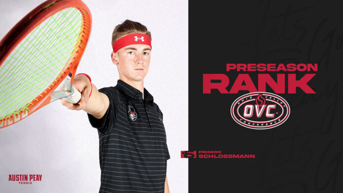 Austin Peay State University Men's Tennis sophomore Frederic Schlossmann picked #6 in OVC Preseason Top 10 ranking. (APSU Sports Information)