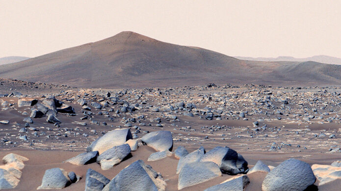 Perseverance snapped this view of a hill called “Santa Cruz” on April 29th, 2021. About 20 inches (50 centimeters) across on average, the boulders in the foreground are among the type of rocks the rover team has named “Ch’a?” (the Navajo term for “frog” and pronounced “chesh”). Perseverance will return to the area next week or so. (NASA/JPL-Caltech/ASU/MSSS)