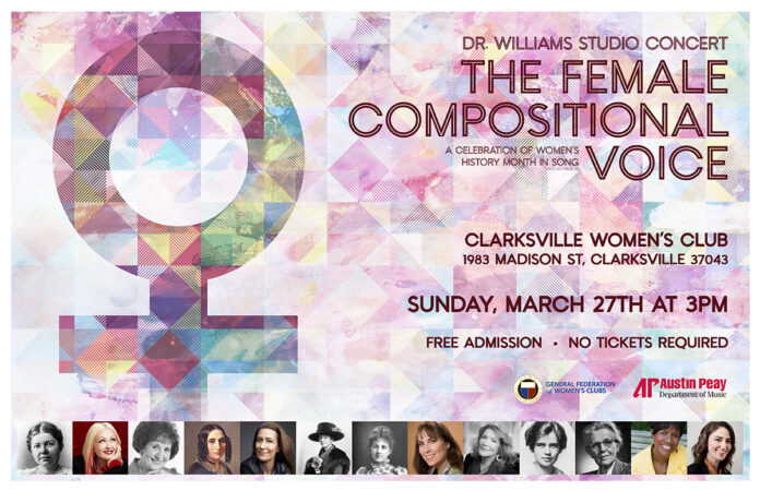 The Female Compositional Voice Concert will take place Sunday, March 27th.