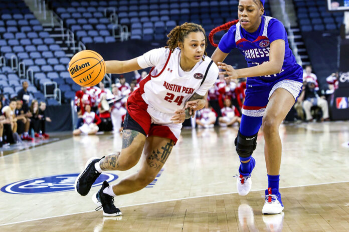 Austin Peay State University Women's Basketball dispatches Tennessee State to set up third-straight tournament meeting with Belmont. (Eric Elliot, APSU Sports Information)