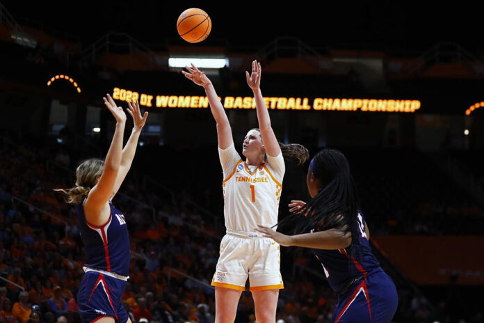 Tennessee Women's Basketball freshman Sara Puckett hits a 3 pointer with seconds remaining to give the Lady Vols a late lead against Belmont in the NCAA Tournament. (UT Athletics)