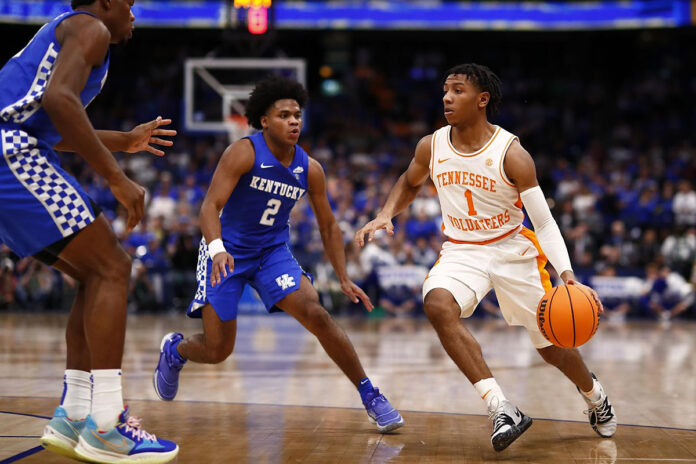 Tennessee Men's Basketball freshman Kennedy Chandler led the Vols with 19 points in win over Kentucky Saturday in the SEC Tournament. (UT Athletics)