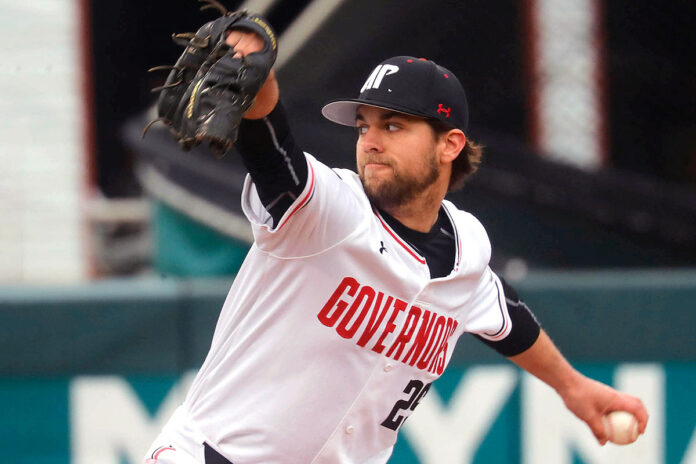 Austin Peay State University Baseball Govs fall in the snow to Eastern Kentucky Colonels late charge. (Robert Smith, APSU Sports Information)