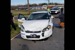 Clarksville Police Car that struck a van that had turned in front of it on Cunningham Lane.
