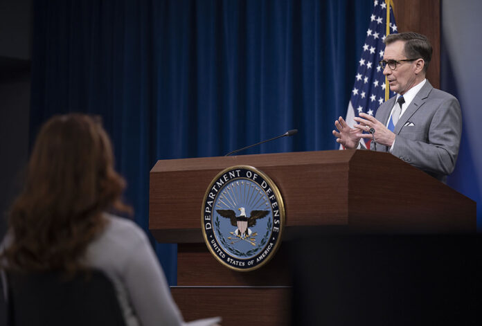 Pentagon Press Secretary John F. Kirby speaks during a press briefing, the Pentagon, Washington, D.C., March 29th, 2022. (Air Force Staff Sgt. Brittany Chase)