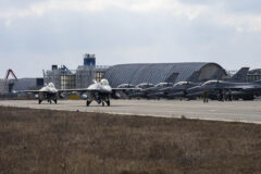 U.S. Air Force F-16 Fighting Falcon aircraft assigned to the 480th Fighter Squadron at Spangdahlem Air Base, Germany, return to an apron at Fetesti Air Base, Romania, after flying a training sortie, Feb. 14, 2022.