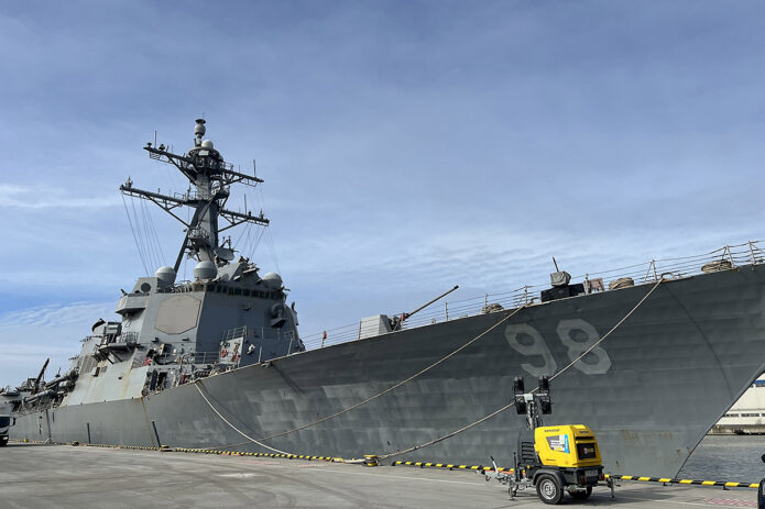 The guided missile destroyer USS Forrest Sherman moors in Gdansk, Poland, for a scheduled port visit, March 27th, 2022. (Navy Lt. j.g. Kathleen Barrios)