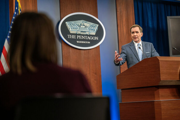 Pentagon Press Secretary John F. Kirby holds a news conference, the Pentagon, Washington, D.C., March 4th, 2022. (U.S. Air Force Tech. Sgt. Jack Sanders)