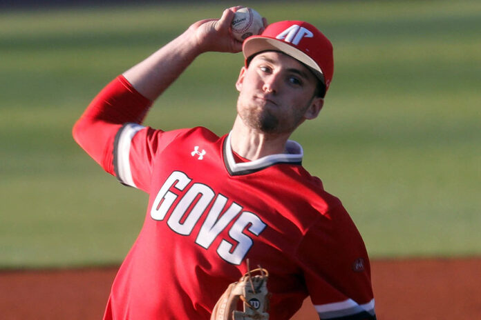 Austin Peay State University Baseball's Tyler Delong strikes out nine, John McDonald provides key hit in Govs win at UT Martin. (APSU Sports Information)