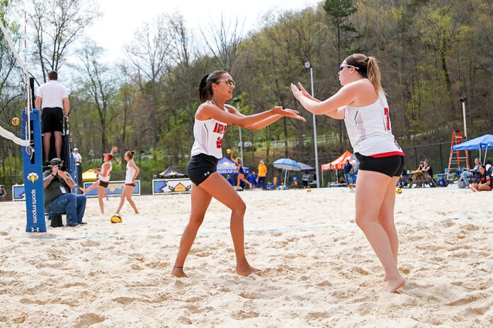 Austin Peay State University Beach Volleyball falls to Chattanooga, rallies to sweep Eastern Illinois and stay live at the OVC Tournament. (Casey Crigger, APSU Sports Information)
