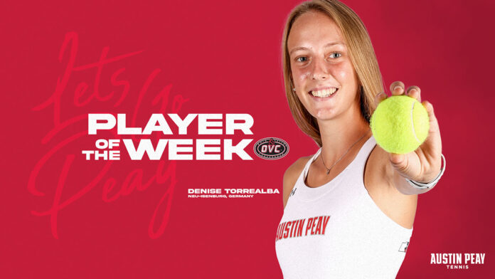 Austin Peay State University Women's Tennis freshman Denise Torrealbareceives first-career OVC Women’s Tennis Player of the Week honor. (APSU Sports Information)