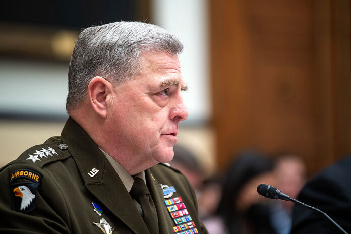 Army Gen. Mark A. Milley, chairman of Joint Chiefs of Staff, testifies before the House Armed Services Committee during a hearing on the fiscal 2023 defense budget request in Washington, April 5th, 2022. (Air Force Tech. Sgt. Jack Sanders, DOD)