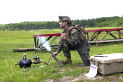 Marine Corps Lance Cpl. David Parrott launches a Switchblade unmanned aerial vehicle during training at Camp Lejeune, N.C., July 7, 2021. As of April 14, 2022, the U.S. has sent 700 Switchblade systems to Ukraine. (Marine Corps Pfc. Sarah Pysher)