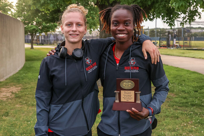 Austin Peay State University Track and Field's (L to R) Karlijn Schouten and Kenisha Phillips qualify for the NCAA East Prelims for the second year in a row. (APSU Sports Information)