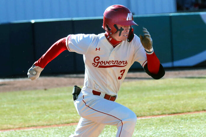 Austin Peay State University Baseball's TJ Foreman goes for three hits, Govs drop series finale at Tennessee Tech. (Robert Smith, APSU Sports Information)