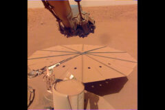 NASA’s InSight Lander captured this image of one of its dust-covered solar panels on April 24th, 2022, the 1,211th Martian day, or sol, of the mission. (NASA/JPL-Caltech)