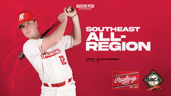 Austin Peay State University Baseball catcher Jack Alexander named to ABCA/Rawlings Southeast All-Region Teams. (APSU Sports Information)