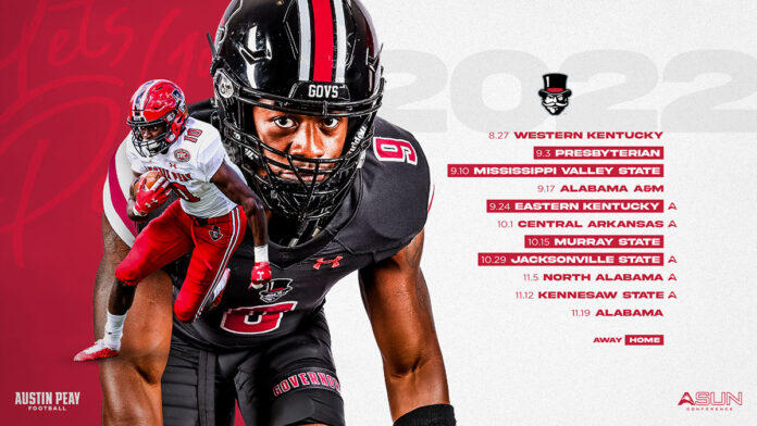 Austin Peay State University announces 2022 Football Kickoff Times. (APSU Sports Information)