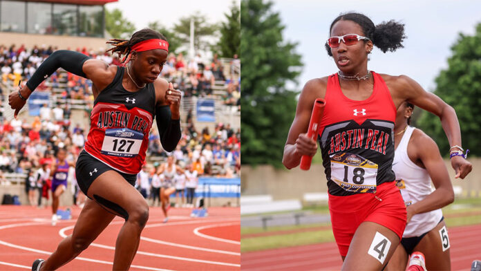 (L to R) Austin Peay State University Track and Field senior Kenisha Phillips and alumna Mikaela Smith. (APSU Sports Information)