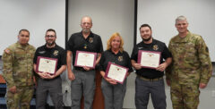 Fort Campbell Group Left to Right: Command Sgt. Major Marlon Faulds, Dustin Blankenship, Jeff Martin, Kimberly Burr, Josh Maynard, Col. Vincent B. Myers.