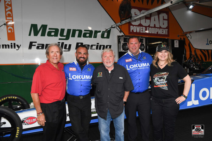 (L to R) Don Schumacher (DSR), Driver Tony Schumacher, Joe Maynard (JCM), Eric Lehman (JCM), Kim Lehman (JCM).