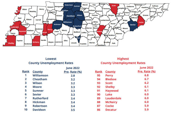 Tennessee Unemployment Rate for June 2022