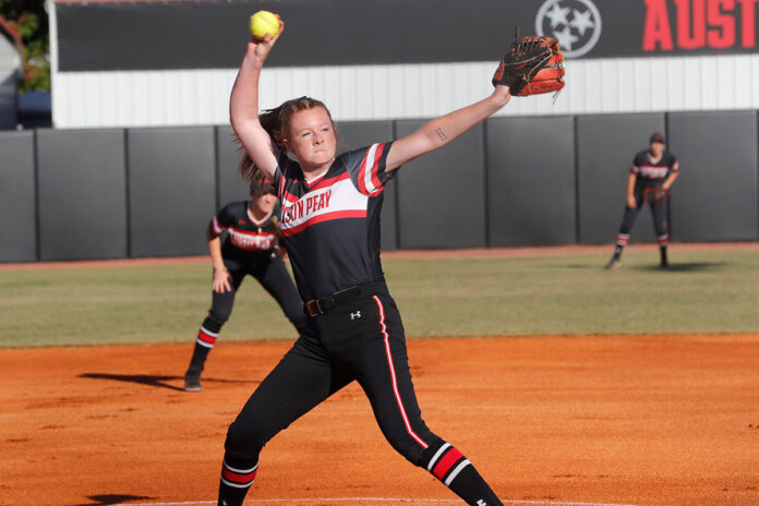 Austin Peay State University Softball's Jordan Benefiel, hot bats lead Black Team to Game 1 win in annual Red & Black World Series. (Robert Smith, APSU Sports Information)