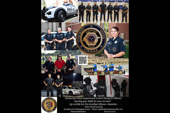 Clarksville Police Department is hiring 35 officers