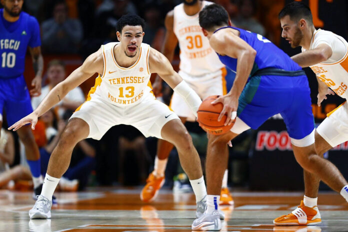 Josiah-Jordan James and Olivier Nkamhoua lead #22 Tennessee Vols Basketball to 81-50 Victory over Florida Gulf Coast at Thompson-Boling Arena. (UT Athletics)