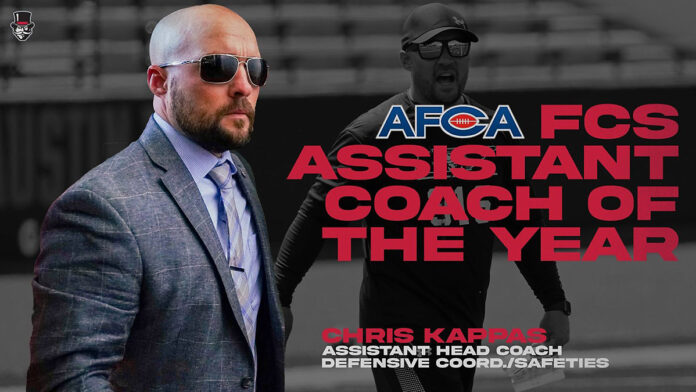 Austin Peay State University assistant head football coach and defensive coordinator Chris Kappas named AFCA FCS Assistant Coach of the Year. (APSU Sports Information)