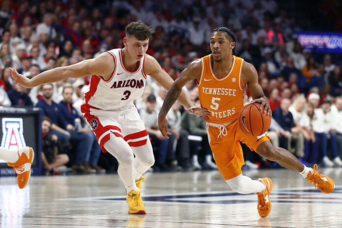 Tennessee Men's Basketball sophomore Zakai Zeigler had a career-high 21 points and six rebounds in Sunday night loss to Arizona. (UT Athletics)