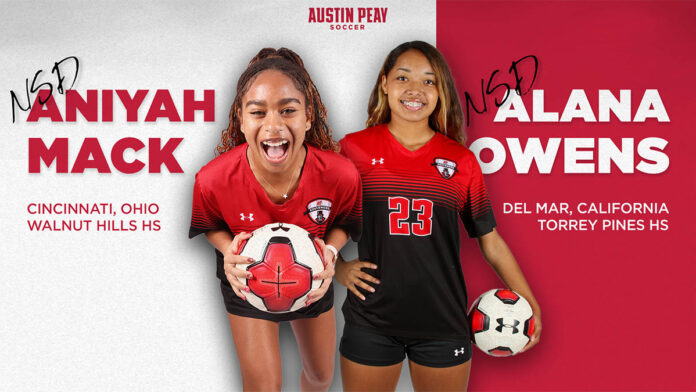 Austin Peay State University Women's Soccer head coach Kim McGowan bolsters recruiting class with addition of Alana Mack, Aniyah Owens. (APSU Sports Information)