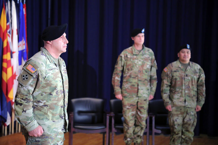 Blanchfield Army Community Hospital conducted a change of Responsibility ceremony where Command Sgt. Maj. Marlon E. Faulds relinquished responsibility of his position to Master Sgt. Johnny D. Thompson, December 9th, 2022, at Wilson Theater on Fort Campbell, Kentucky. (Justin Moeller, Blanchfield Army Community Hospital)